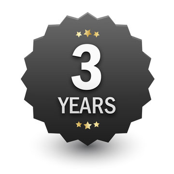 3 YEARS Black Vector Icon With Stars