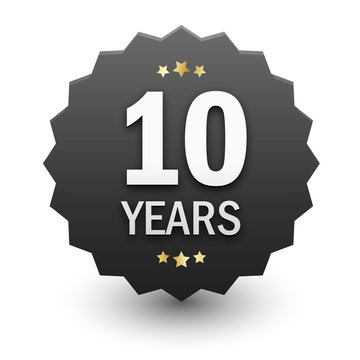 10 YEARS Black Vector Icon with Stars