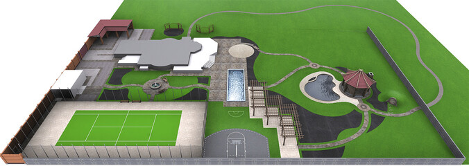 Landscaping master plan, 3d render