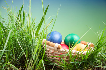 Colorful Easter eggs in a basket