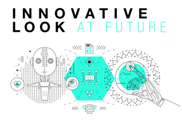 Trendy Innovation systems layouts in polygonal contour line composition, future analysis and technology operations. Made in awesome geometry style with linear pictogram of future for web design.