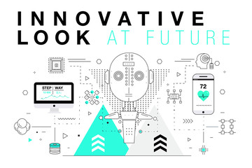 Trendy Innovation systems layouts in polygonal contour line composition, future analysis and technology operations. Made in awesome geometry style with linear pictogram of future for web design.