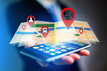 Concept of finding favorites places on an online map - Technology concept