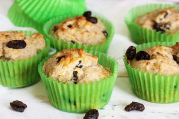 Irish Soda Bread muffins with raisins, selective focus