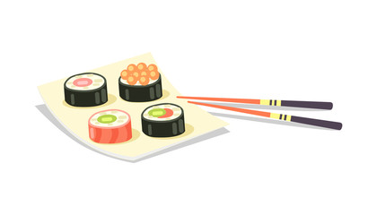 Sushi Set and Chopsticks near on White Background