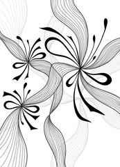 Beautiful light abstract background with lace flowers bows black on white