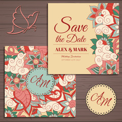 Naklejka premium Wedding invitation card suite with flower Templates.Vector Illustration