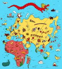 Fototapeta premium Illustrated Map of Europe, Asia and Africa