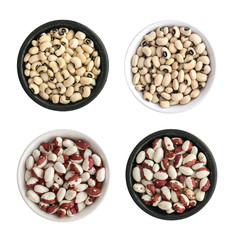 Dry White and Pinto Beans in Round Bowls Isolated