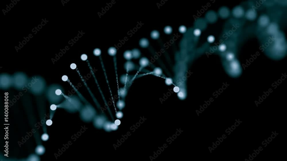 Poster 3d rendered looping animation of rotating dna glowing molecule. genetics concept.