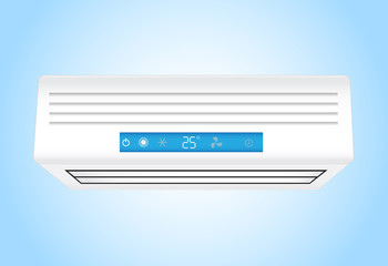 Air Conditioner Realistic on Blue Background. Vector Illustration