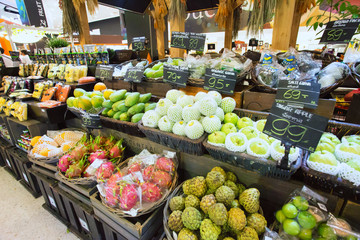 fruit stand in modern supermarket
