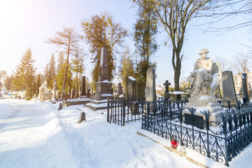 LVIV, UKRAINE - Feb 14, 2017: Old graves in the Lychakivskyj cemetery of Lviv, Ukraine. Officially...