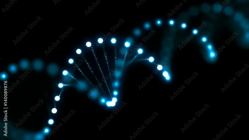 Poster 3d rendered looping animation of rotating dna glowing molecule. genetics concept.