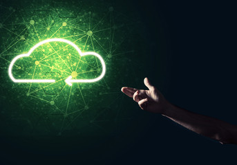 Digital cloud icon as symbol of wireless connection on dark back