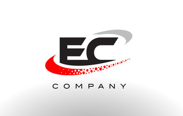 EC Modern Letter Logo Design with Red Dotted Swoosh