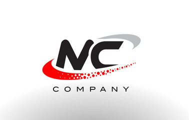 MC Modern Letter Logo Design with Red Dotted Swoosh