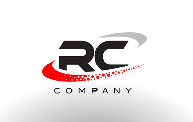 RC Modern Letter Logo Design with Red Dotted Swoosh