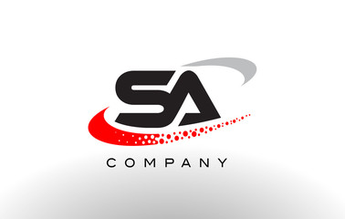 SA Modern Letter Logo Design with Red Dotted Swoosh