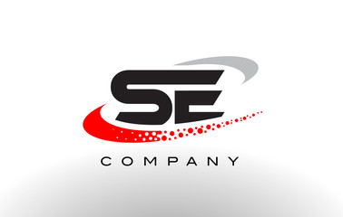 SE Modern Letter Logo Design with Red Dotted Swoosh