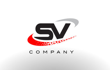 SV Modern Letter Logo Design with Red Dotted Swoosh