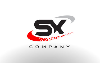SX Modern Letter Logo Design with Red Dotted Swoosh