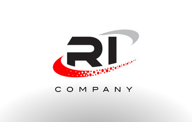 RI Modern Letter Logo Design with Red Dotted Swoosh