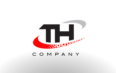 TH Modern Letter Logo Design with Red Dotted Swoosh © twindesigner