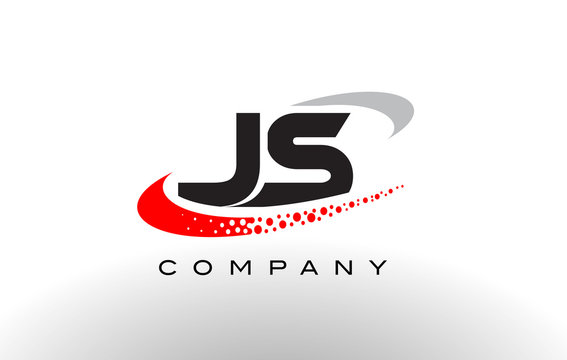 JS Modern Letter Logo Design with Red Dotted Swoosh