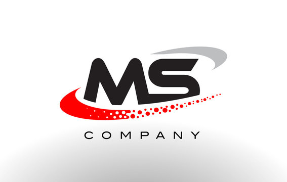 MS Modern Letter Logo Design with Red Dotted Swoosh