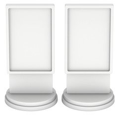 LCD Screen Stand. Blank Trade Show Booth. 3d render of lcd screen isolated on white background. High Resolution. Ad template for your expo design.