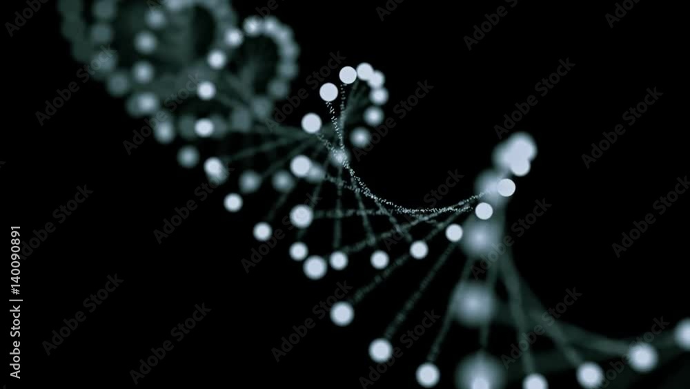 Poster 3d rendered loopable animation of rotating dna glowing molecule. genetics concept.