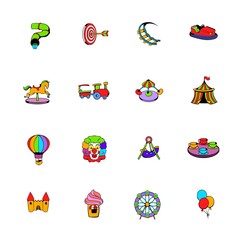 Amusement park set icons set cartoon
