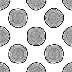 Tree Rings Seamless Vector Pattern. Saw cut tree trunk background. Vector Illustration.