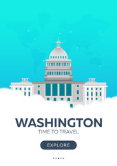 USA. Washington. Time to travel. Travel poster. Vector flat illustration.