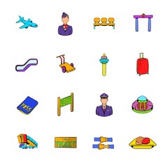 Airport set icons set cartoon