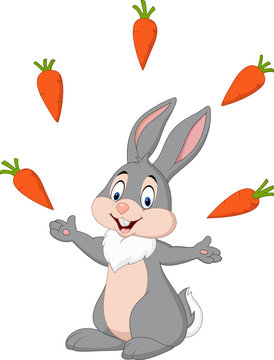 Cartoon rabbit juggling carrots