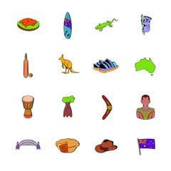 Australia icons set cartoon