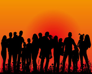 Fototapeta premium silhouette of people in the nature, crowd of people