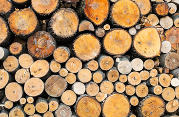 Сhopped firewood, wooden background