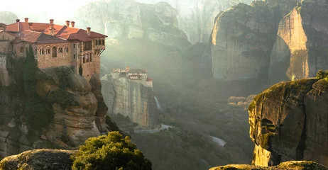 Poster Serene morning in impressive Meteora monasteries. Central Greece © Freesurf