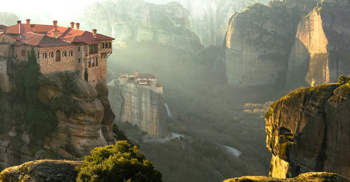 Fototapeta Serene morning in impressive Meteora monasteries. Central Greece