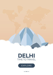 India. Delhi. Time to travel. Travel poster. Vector flat illustration.
