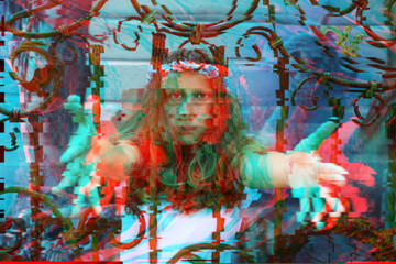 Girl teen photo in the glitch effect