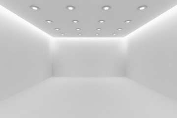 Еmpty white room with small round ceiling lamps