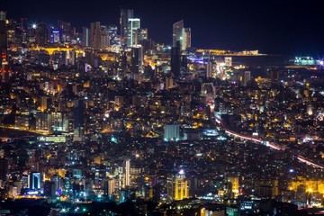 Fototapeta na wymiar Modern city aerial view by night. Beirut cityscape.