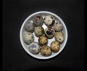 Twelve small quail eggs