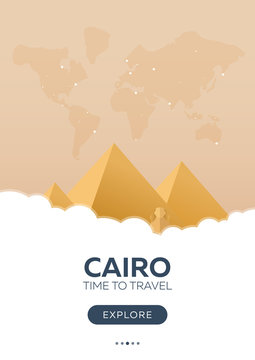 Egypt. Cairo. Time to travel. Travel poster. Vector flat illustration.