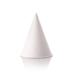 Blank white paper cone for water drinking. Studio shot isolated on white