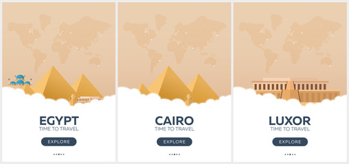 Egypt. Time to travel. Set of Travel posters. Vector flat illustration.